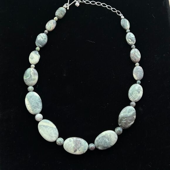 Jay King Marked DRT 925 Sterling Silver Gray Jasper Statement Necklace - Picture 6 of 7